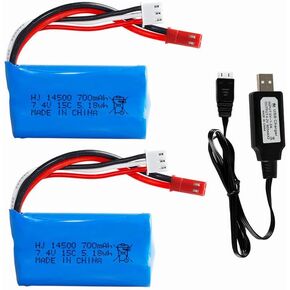 7.4V 700mAh Li-ion Battery for HBX RC Car 18859E 18858 18856 Syma F1 RC Drone Jst Plug Battery 2 Pack with USB Charging Cable