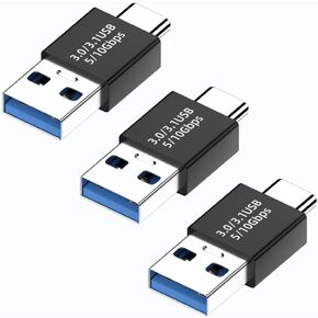 USB 3.1 Male to USB C Male Adapter USB A to USB C Connector 10Gbps, Compatible with Mobile Phones, Computers, Notebook Computers, Black【3 PACK