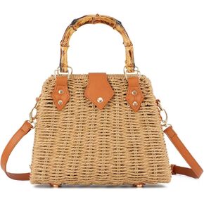 SUKUTU Women Straw Tote Bag Hand-woven Summer Beach Top-handle Handbag vintage Rectangle Cross Body Vacation Bag