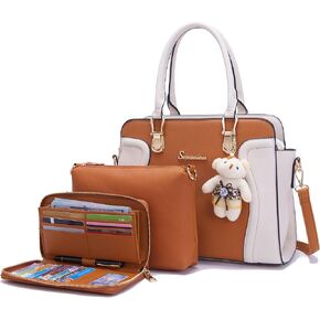 Soperwillton Handbags for Women Shoulder Bags Wallet Tote Bag Satchel 3pcs Purse Set
