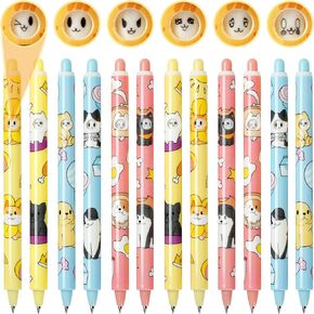 12pcs Cute Kawaii Animal Pens, Changeable Cats Dogs Emojis, Fun School Stationary Vet Nurse Office Supplies, Gift Sets for Kids Teen Girls Boys Veterinarian (Black Gel Ink)