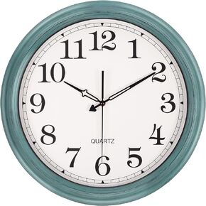 BEW Large Wall Clock for Living Room Decor, Silent Battery Operated Wall Clock, 18 Inch Classic Rustic Retro Decorative Wall Clock for Home Office, Kitchen, Bedroom, Outdoor Patio, Porch - Teal