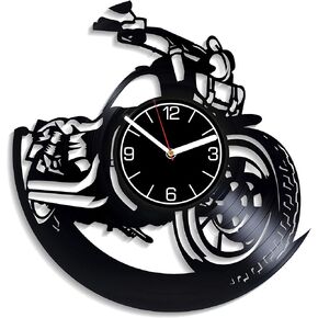 Motorcycle Vinyl Record Wall Clock, 12 inch, Black