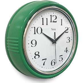 Lily's Home Retro Wall Clock, 9.5 Inch Vintage Design, Silent Non-Ticking Quartz Movement, Battery Operated, Perfect for Kitchen, Living Room, Office, and Indoor Use (Vintage Yellow)