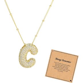 YANCHUN Bubble Letter Necklace Gold Charm Necklace for Women Dainty Bubble Initial Necklace Gold Plated Chain Puffy Name Personalized Jewelry Gifts A-Z
