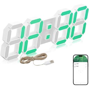WISE TIGER Led Digital Alarm Clock 3D Small Wall Clock Snooze Dimmable Time Memory 12/24H Date Temperature Remote Control Night Light Office Kitchen Living Room Bedroom (15 Inch, Black)