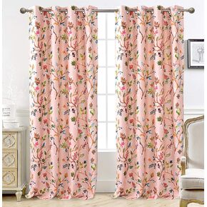 DriftAway Lauren Colorful Watercolor Tree Pattern Energy Saving Thermal Insulated Blackout Lined Grommet Window Curtain 2 Panels for Living Room Bedroom 52 Inch by 84 Inch Blush