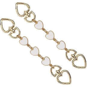 2 Pcs Bag Strap Extenders Heart Shape Purse Chain Strap Extender Bag Chain Straps Charms for Handbag Shoulder Crossbody Bag White