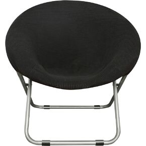 Stretchable Corn Fiber Jacquard Fabric Slipcover for Saucer Chair, Dia: 30.7", Removable & Stretch-Up Moon Dish Round Circle Cushion - Ideal Replacement for Fluffy, Collapsible Chairs (1PC, Black)