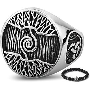 BAVIPOWER Viking Vegvisir Norse Compass Valknut Symbol Of Odin Tree Of Life Yggdrasil Helm Of Awe Rune Stainless Steel Nordic Ring For Men
