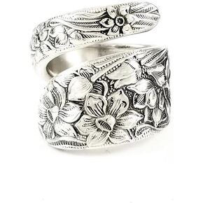 FLYYQMIAO 925 الفضة الاسترليني خمر الزهور الفريدة ملعقة خواتم للنساء واسعة السبابة بيان بوهو لف الدائري الفيكتوري زهرة الزنبق العصابات للفتيات الرجال الرجعية الراحة خواتم الهدايا (9) in Kuwait