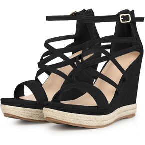 Perphy Platform Denim Heels Strappy Jeans Wedge Sandals for Women