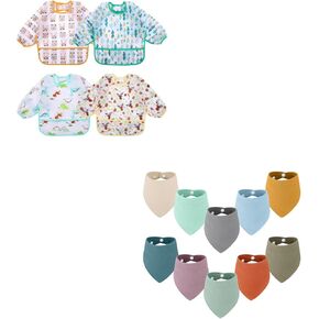 Accmor 4 Pack Long Sleeve Baby Bibs+ 10 Pack Baby Bandana Drool Bibs for 0-24 Months in Kuwait