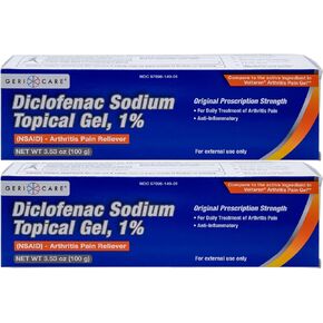 GeriCare Topical Arthritis Pain Relief Gel Diclofenac Sodium 1% (NSAID) Hand Wrist Elbow Foot Ankle Knee Extra-Strength Pain Reliever- Anti-inflammatory Arthritis Pain Treatment, 3.53oz (2 Pack)