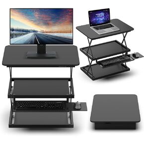 CHANGEdesk Adjustable Standing Desk Converter - Tall Standing Desk Adjustable Height Converter 4.5"-21.5" - Durable Ergonomic Sit Stand Desk Converter with Mouse Pad stand up desk riser computer riser