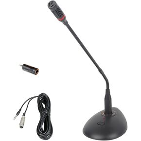 Podium Condenser Gooseneck Microphone,XLR Wired Connection for PC or Laptop with 3.5mm Adapter,Mute Button with LED Indicator,360° Adjustable Hose for Conferencing,Churches,Podcasting