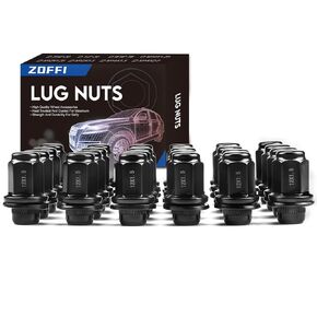 ZOFFI 24pcs M12X1.5 Black Flat Lug Nuts - 1.87" (48mm) Height 13/16" Hex Replacement for Toyota Tacoma 4 Runner SR5 Pre-Runner TRD Off-Road Limited Aftermarket Wheel