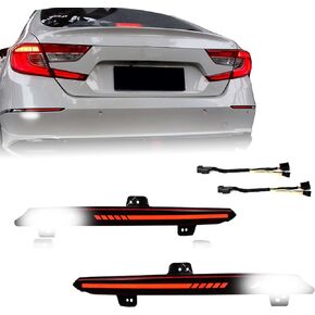 PGTOPONE Smoked Lens Rear Fog Light Bumper Reflector Brake Tail Sequential Flash Singal Lights Lamp For 2018-2020 Honda Accord 10th (Smoked Lens)
