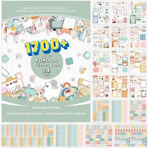 Aesthetic Planner Stickers -24 Sheets/1700+ Boho Year Sticker Book, Cute Daily Planner Stickers Perfect Planner Accessories for Planning or Decorating Planners, Journals & Calendars