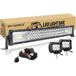 SKYWORLD Led Light Bar 22 inch Straight 270W Spot Flood Combo Off-Road Bar lights + 2PCS 4Inch 36W Spot Led Pods Fog Lights for Trucks Boat SUV 4x4 ATV UTV Trailer Driving Lamp & Wiring Harness Kit