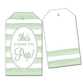 25 She's Going to Pop Striped Baby Shower Popcorn Favor Tags - Light Green