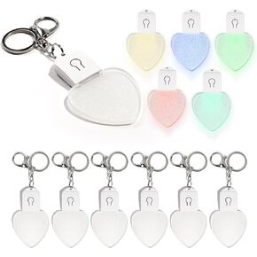 PYD Life 12 Pack Sublimation LED Keychains Acrylic Glitter Blanks 1/6" Thick(4 mm) Light Up 7 Colors Night Light Blanks