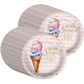 Birthday Galore Baby Sprinkles Ice Cream Baby Shower - 32 Piece Disposable Party Supplies - Summer Baby Shower Decorations - Round Party Plates - Large 9" Paper Plates In Bulk