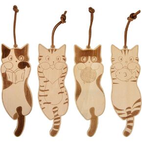 4 Pcs Wooden Bookmarks for Book Lovers, Cute Bookmarks for Women, Cat Bookmark Natural Woodcarving Bookmark, Ideal for Birthday Present,Funny Bookmarks for Teachers Students Reading School