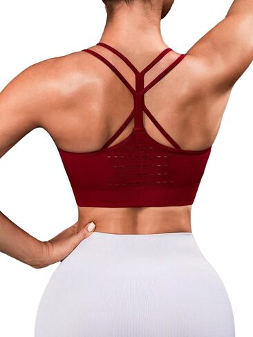 حمالة صدر رياضية Racerback للنساء - أشرطة سباغيتي على الظهر على شكل حرف Y، حمالة صدر مبطنة برقبة واسعة، حمالة صدر لليوجا والتمارين الرياضية in Kuwait