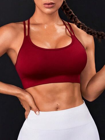 حمالة صدر رياضية Racerback للنساء - أشرطة سباغيتي على الظهر على شكل حرف Y، حمالة صدر مبطنة برقبة واسعة، حمالة صدر لليوجا والتمارين الرياضية in Kuwait