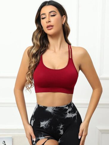 حمالة صدر رياضية Racerback للنساء - أشرطة سباغيتي على الظهر على شكل حرف Y، حمالة صدر مبطنة برقبة واسعة، حمالة صدر لليوجا والتمارين الرياضية in Kuwait