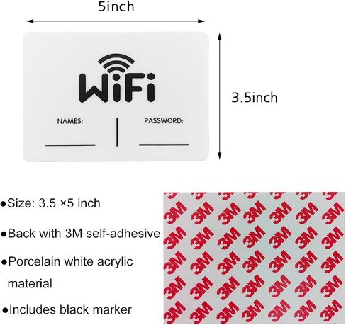 3.5x5 Inch Wifi Sign - Wifi Password Sign for Home - White Acrylic Signs - Wifi Fridge Magnet - Perfect for Vacation Homes Airbnb Hosts Restaurants Businesses (1 Pack, Magnetic wifi password sign) in Saudi Arabia