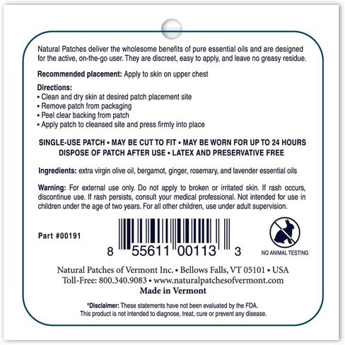 Natural Patches Of Vermont Bergamot Stress Comfort Essential Oil Body Patches, Single Patch Pouch (Pack of 6) in Saudi Arabia