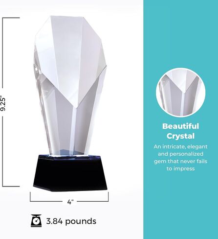 Baudville Custom Engraved Spotlight Crystal Trophy Awards with Blue Accent - Comes with Elegant Black Gift Box - Staff Recognition (Custom Logo) in Kuwait