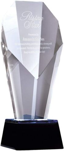 Baudville Custom Engraved Spotlight Crystal Trophy Awards with Blue Accent - Comes with Elegant Black Gift Box - Staff Recognition (Custom Logo) in Kuwait