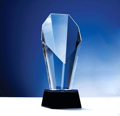 Baudville Custom Engraved Spotlight Crystal Trophy Awards with Blue Accent - Comes with Elegant Black Gift Box - Staff Recognition (Custom Logo) in Kuwait