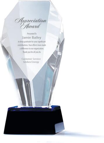 Baudville Custom Engraved Spotlight Crystal Trophy Awards with Blue Accent - Comes with Elegant Black Gift Box - Staff Recognition (Custom Logo) in Kuwait
