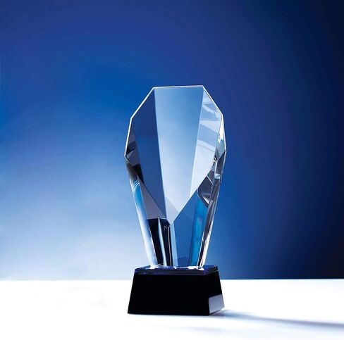 Baudville Custom Engraved Spotlight Crystal Trophy Awards with Blue Accent - Comes with Elegant Black Gift Box - Staff Recognition (Custom Logo) in Kuwait