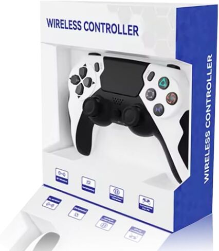 وحدة تحكم Play+ اللاسلكية متوافقة مع أجهزة PS4/Pro/Slim/PC، لوحة ألعاب لاسلكية جميلة مع عصا تحكم دقيقة محسنة/Turbo/اهتزاز مزدوج/وظيفة الصوت (أبيض وأسود) in Saudi Arabia