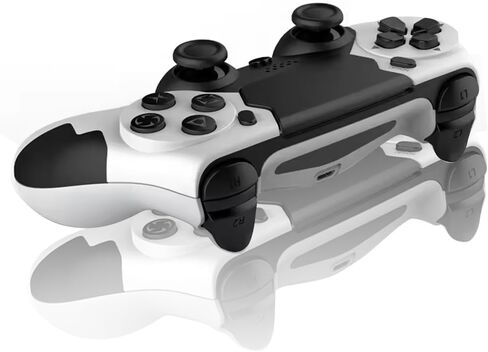 وحدة تحكم Play+ اللاسلكية متوافقة مع أجهزة PS4/Pro/Slim/PC، لوحة ألعاب لاسلكية جميلة مع عصا تحكم دقيقة محسنة/Turbo/اهتزاز مزدوج/وظيفة الصوت (أبيض وأسود) in Saudi Arabia
