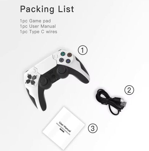 وحدة تحكم Play+ اللاسلكية متوافقة مع أجهزة PS4/Pro/Slim/PC، لوحة ألعاب لاسلكية جميلة مع عصا تحكم دقيقة محسنة/Turbo/اهتزاز مزدوج/وظيفة الصوت (أبيض وأسود) in Saudi Arabia