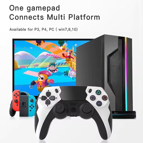 وحدة تحكم Play+ اللاسلكية متوافقة مع أجهزة PS4/Pro/Slim/PC، لوحة ألعاب لاسلكية جميلة مع عصا تحكم دقيقة محسنة/Turbo/اهتزاز مزدوج/وظيفة الصوت (أبيض وأسود) in Saudi Arabia