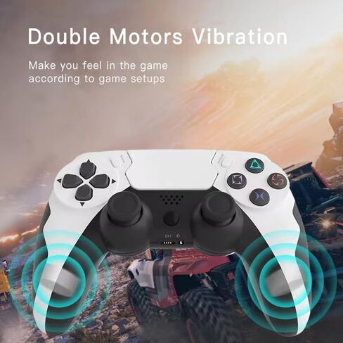 وحدة تحكم Play+ اللاسلكية متوافقة مع أجهزة PS4/Pro/Slim/PC، لوحة ألعاب لاسلكية جميلة مع عصا تحكم دقيقة محسنة/Turbo/اهتزاز مزدوج/وظيفة الصوت (أبيض وأسود) in Saudi Arabia