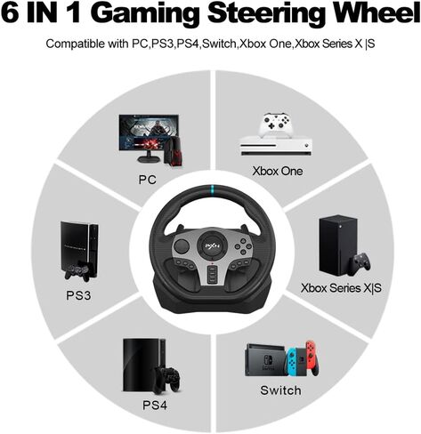 PXN V9 Gaming Steering Wheels, 270/900° Driving Sim Racing Wheel, with Racing Shifters Paddle, 3-pedal Pedals and Gear lever Bundle for Xbox Series X|S, PS3, PS4, PC, Xbox One, NS(Used - Like New) in Kuwait