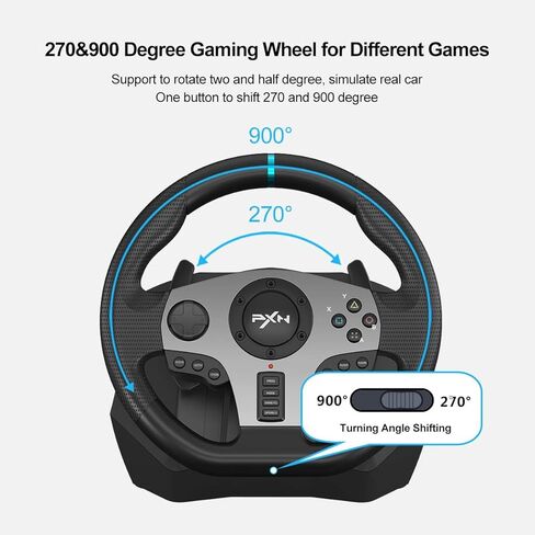 PXN V9 Gaming Steering Wheels, 270/900° Driving Sim Racing Wheel, with Racing Shifters Paddle, 3-pedal Pedals and Gear lever Bundle for Xbox Series X|S, PS3, PS4, PC, Xbox One, NS(Used - Like New) in Kuwait