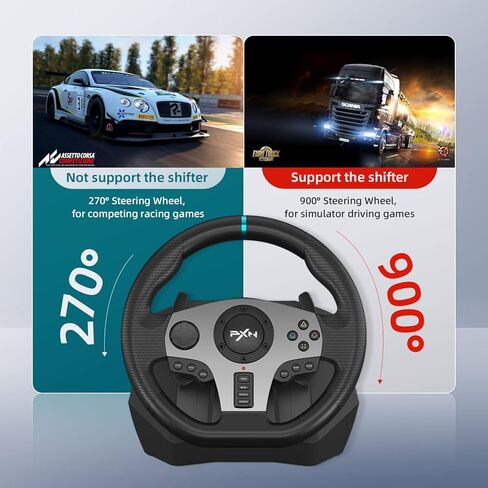 PXN V9 Gaming Steering Wheels, 270/900° Driving Sim Racing Wheel, with Racing Shifters Paddle, 3-pedal Pedals and Gear lever Bundle for Xbox Series X|S, PS3, PS4, PC, Xbox One, NS(Used - Like New) in Kuwait
