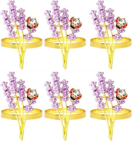 Purple Lavender Napkin Rings Set of 6,Bling Gold Metal Napkin Ring Holders foTable Decorations, Dinner, Wedding, Party, DIY Decoration, Delicate Serviette Buckles Decor Favor (Lavender-6pc) in Saudi Arabia