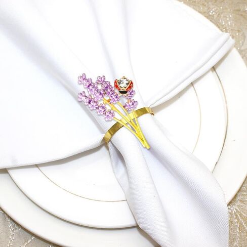 Purple Lavender Napkin Rings Set of 6,Bling Gold Metal Napkin Ring Holders foTable Decorations, Dinner, Wedding, Party, DIY Decoration, Delicate Serviette Buckles Decor Favor (Lavender-6pc) in Saudi Arabia