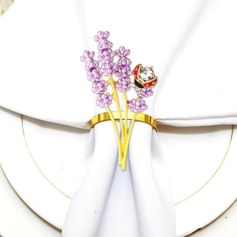 Purple Lavender Napkin Rings Set of 6,Bling Gold Metal Napkin Ring Holders foTable Decorations, Dinner, Wedding, Party, DIY Decoration, Delicate Serviette Buckles Decor Favor (Lavender-6pc) in Saudi Arabia