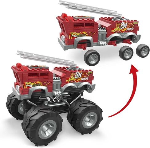 MEGA Hot Wheels Monster Truck Building Toy Playset, 5-Alarm Fire Truck with 284 Pieces and Giant Wheels, 1 Micro Action Figure, Red, Age 5+ Years in Saudi Arabia